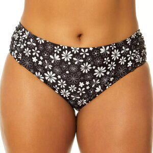 Salt + Cove Coastal Fleurs Side Shirred Mid Rise Bikini Bottom Black